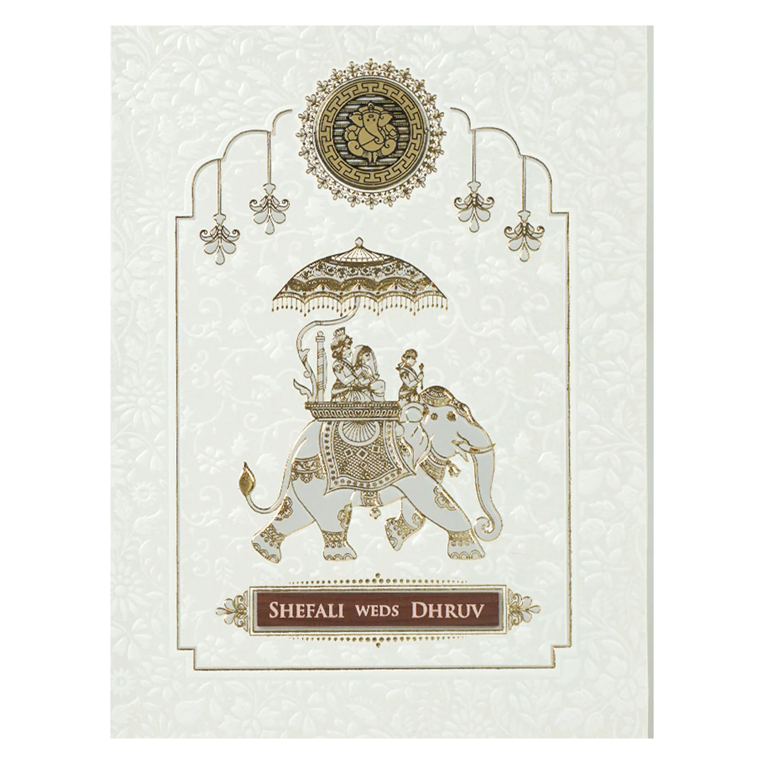 White Royal Elephant Wedding Card-KRE28380 - Image 3