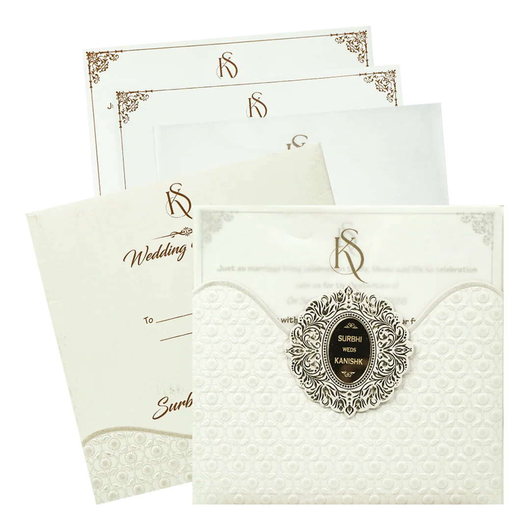 White Scallop Floral Wedding Card-KSI65140