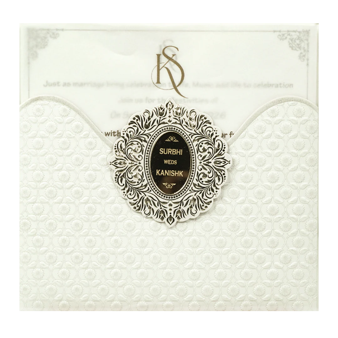 White Scallop Floral Wedding Card-KSI65140 - Image 3