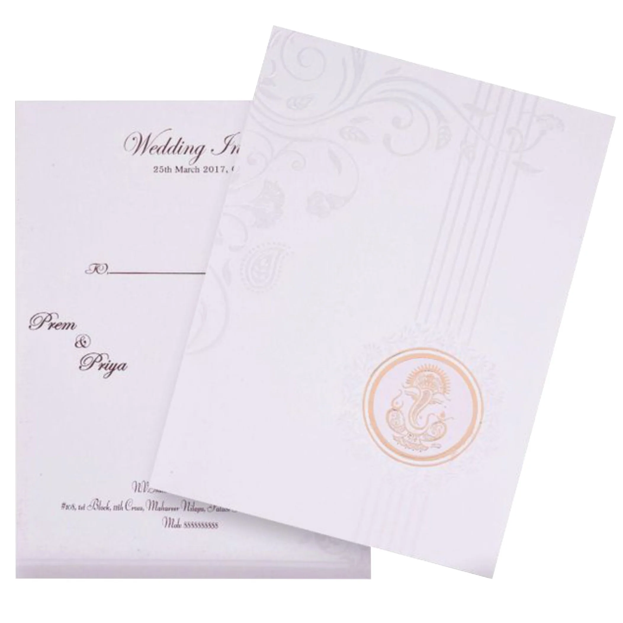 White Shading Backdrop With Gold Ganesha Wedding Card - KNK2398 - Image 2