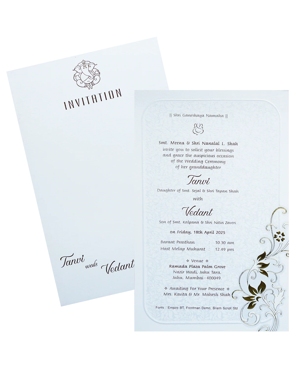 White Single Sheet Wedding Card-KRCS7440