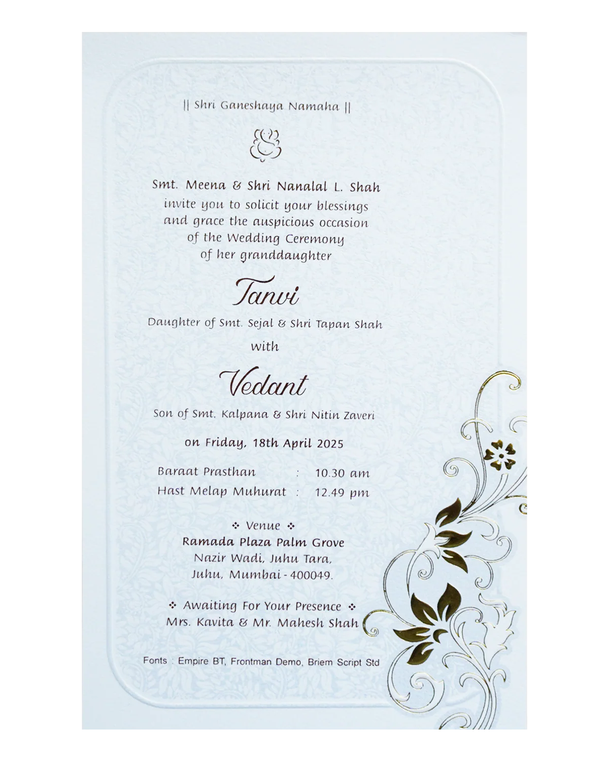White Single Sheet Wedding Card-KRCS7440 - Image 3