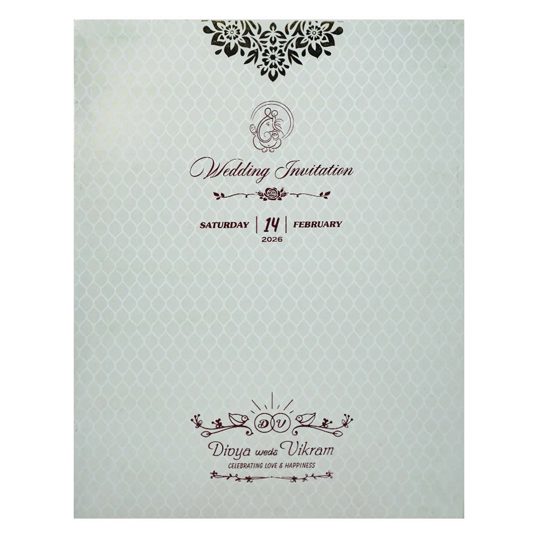 White Textured Floral Band Wedding Card-KNCS8516W - Image 4