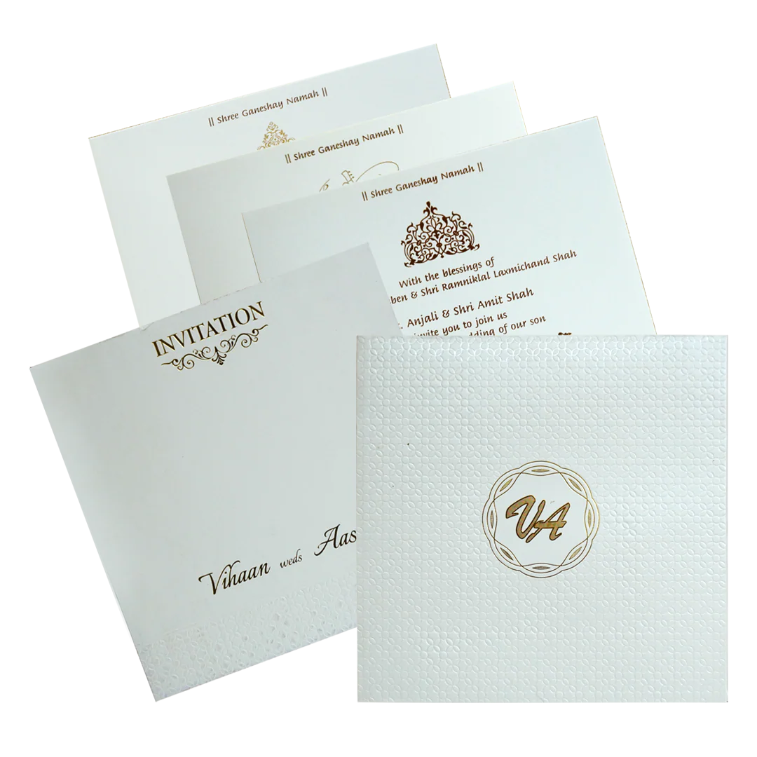 White Textured Wedding Card-KRC30462