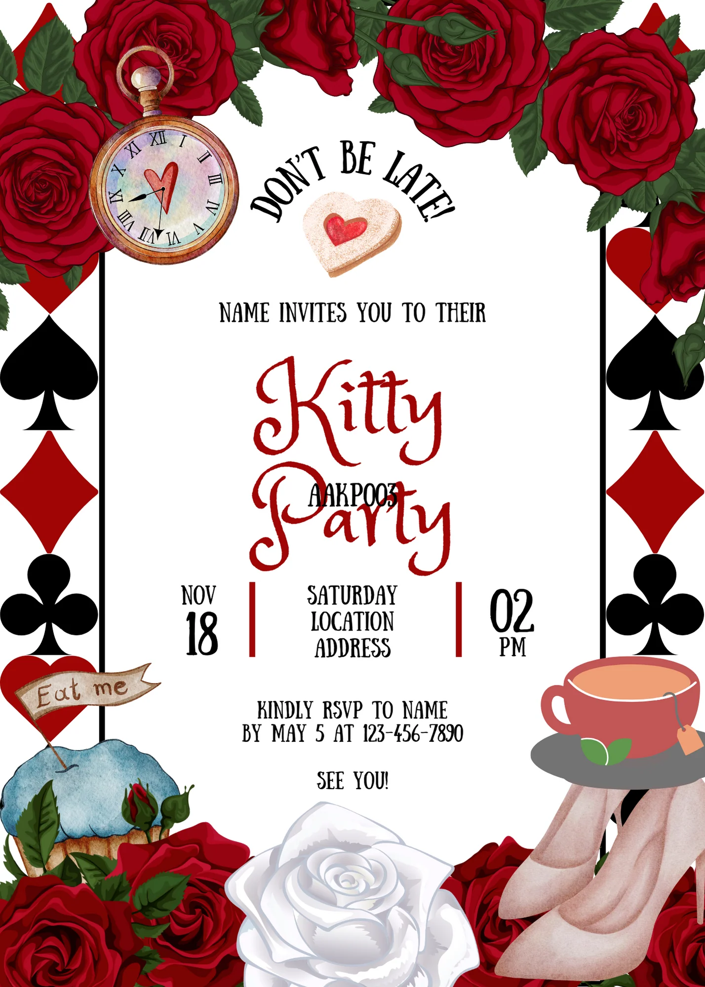 White Background Rose Kitty Party Invitation-AAKPI003