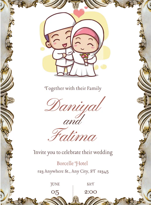 White Bordered Muslim Wedding Invitation-AAMWI009 - Image 2