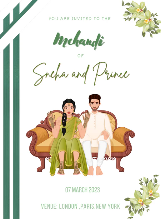 White Couple Mehndi Ceremony Invitation-AAMCI027 - Image 2