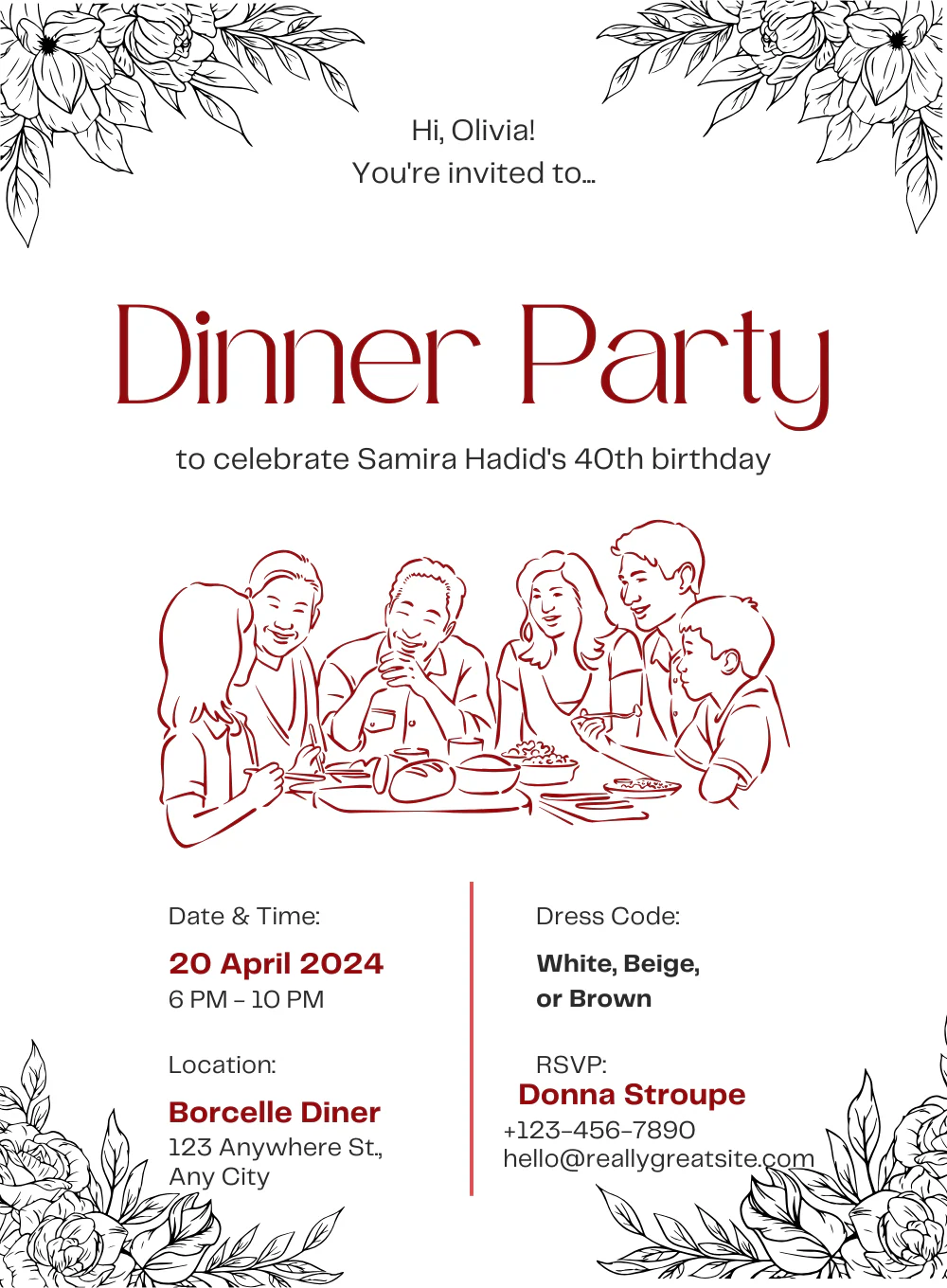 White Crimson Dinner Party Invitation-AADNI004
