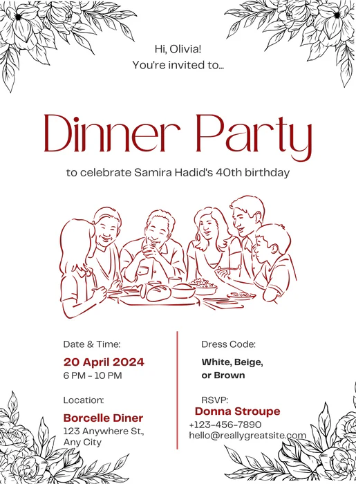 White Crimson Dinner Party Invitation-AADNI004 - Image 2
