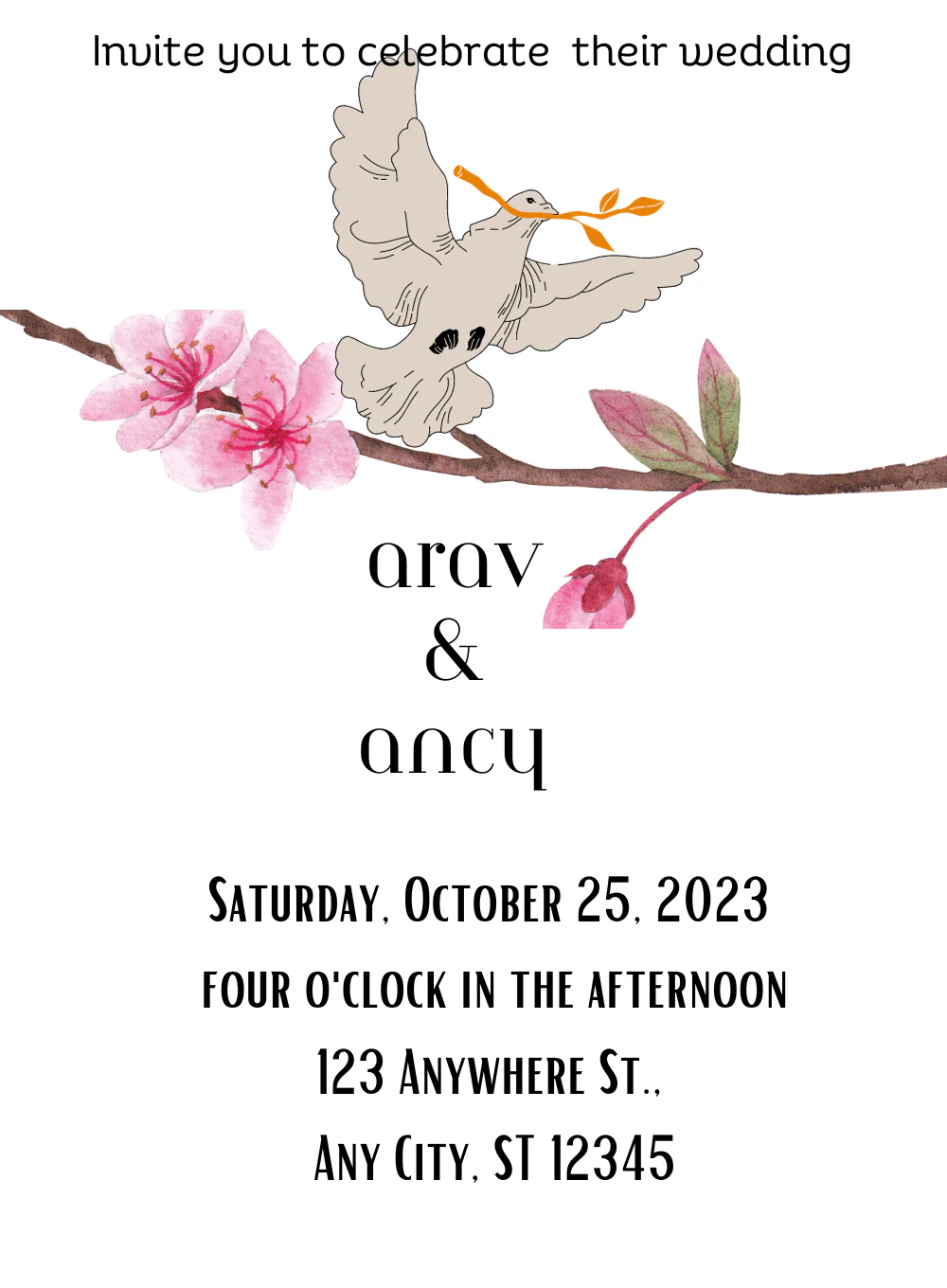 White Dove Christian Wedding Invitation-AACWI014