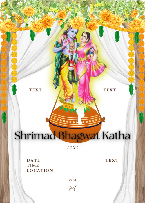 White Floral Bhagwat Katha Invitation-AABKI004 - Image 2