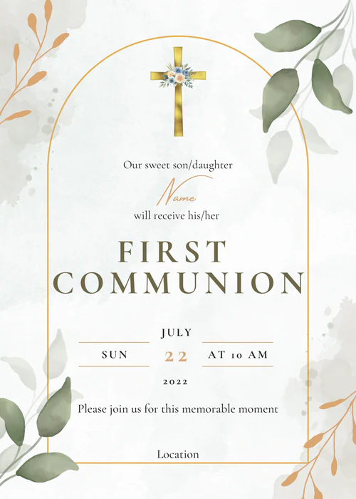 White Floral Cross Symbol Holy Communion Invitation-AAHOI003 - Image 2