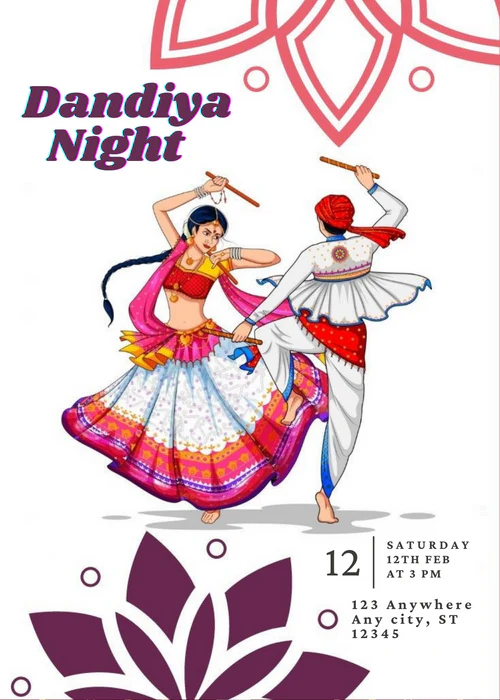 White Floral Dandiya Invitation-AADDI002 - Image 2