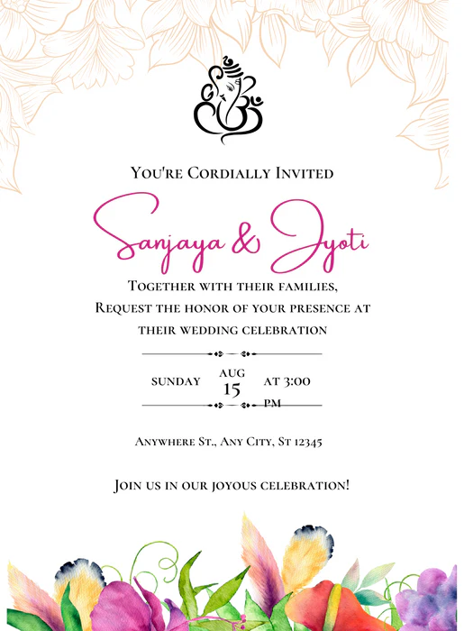 White Floral Hindu Wedding Invitation-AAHIN019 - Image 2