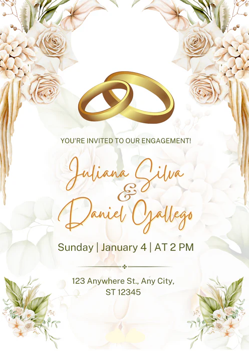 White Floral Rings Engagement Invitation-AAEGI001 - Image 2