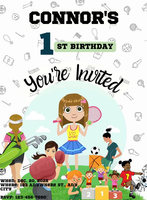 White Girl Sports and activities Invitation-AASAA008 - Image 2