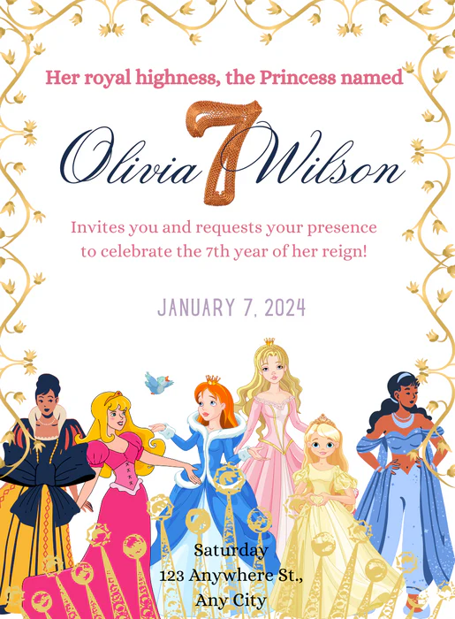White Glitter Princess Invitation-AAPNC002 - Image 2