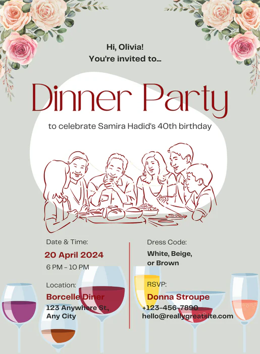 White Group Dinner Party Invitation-AADNI018 - Image 2