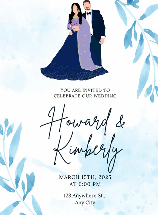 White Leaf Caricature Wedding Invitation-AACAR013 - Image 2