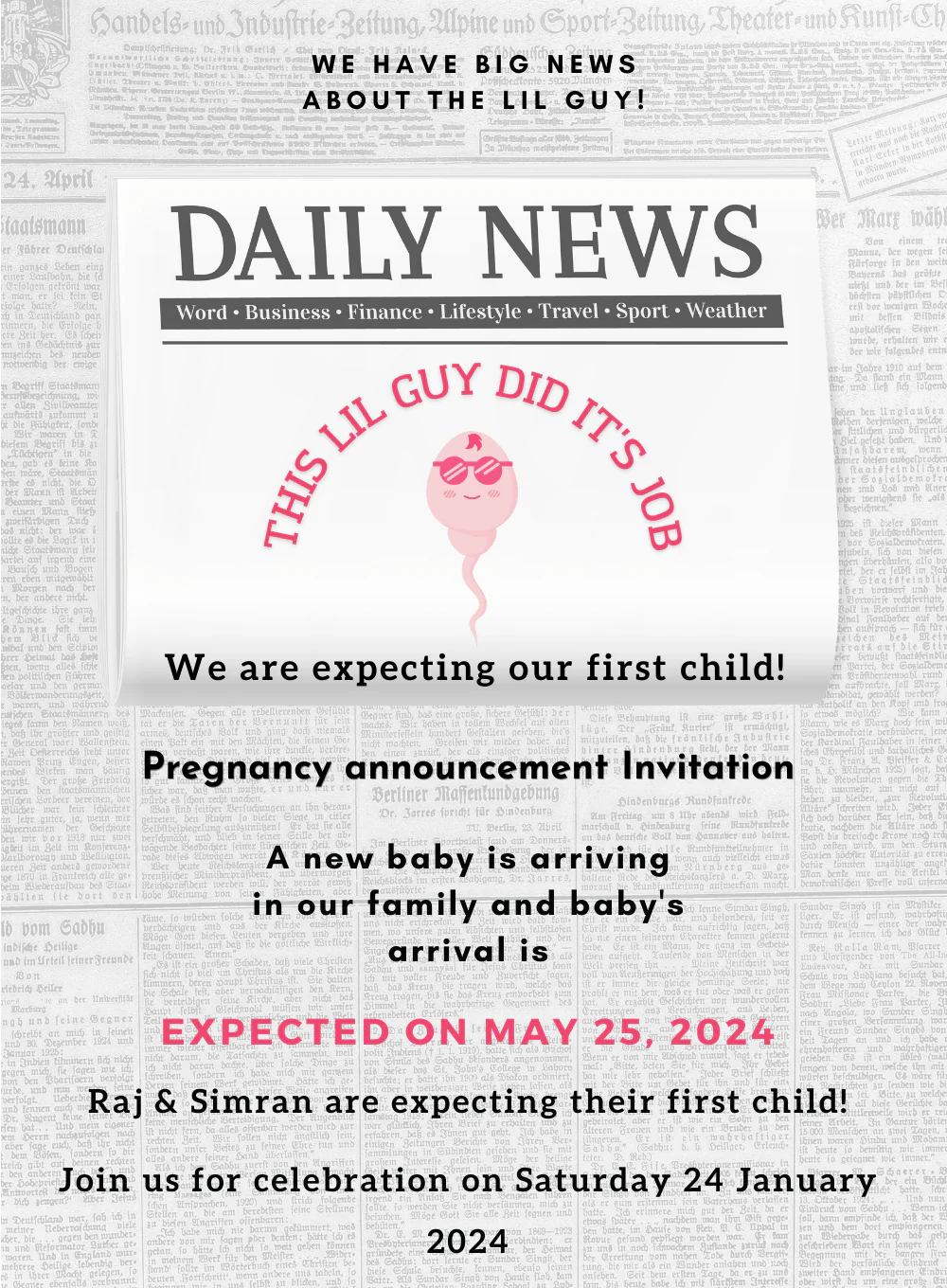 White News Pregnancy Announcement Invitation-AAPAI009