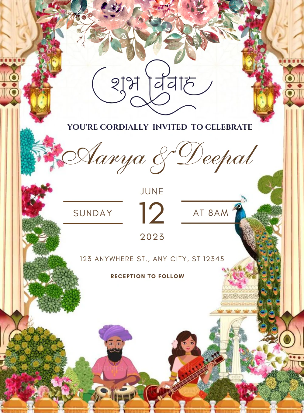 White Pretty Traditional Wedding Invitation-AATWI013 - Image 2