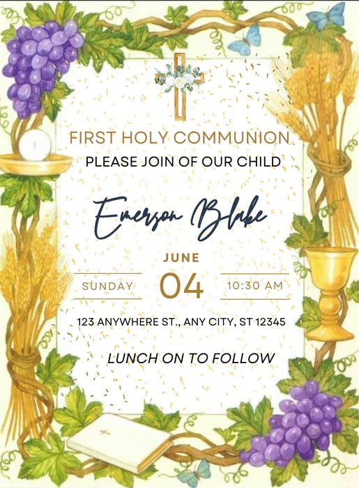 White Vineyard Holy Communion Invitation-AAHOI006 - Image 2