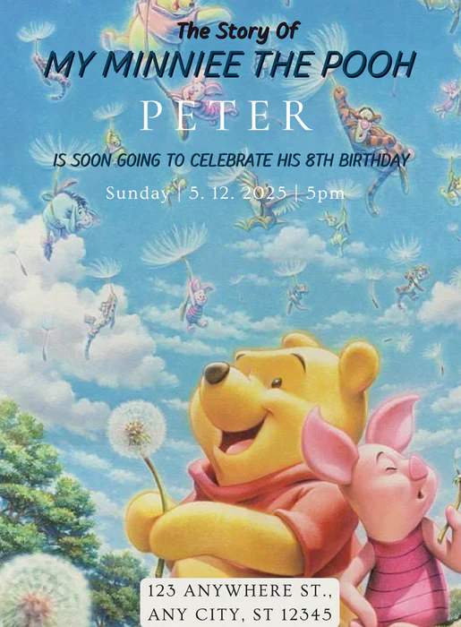 Winnie The Pooh Popular Characters Invitation-AAPOP006 - Image 2