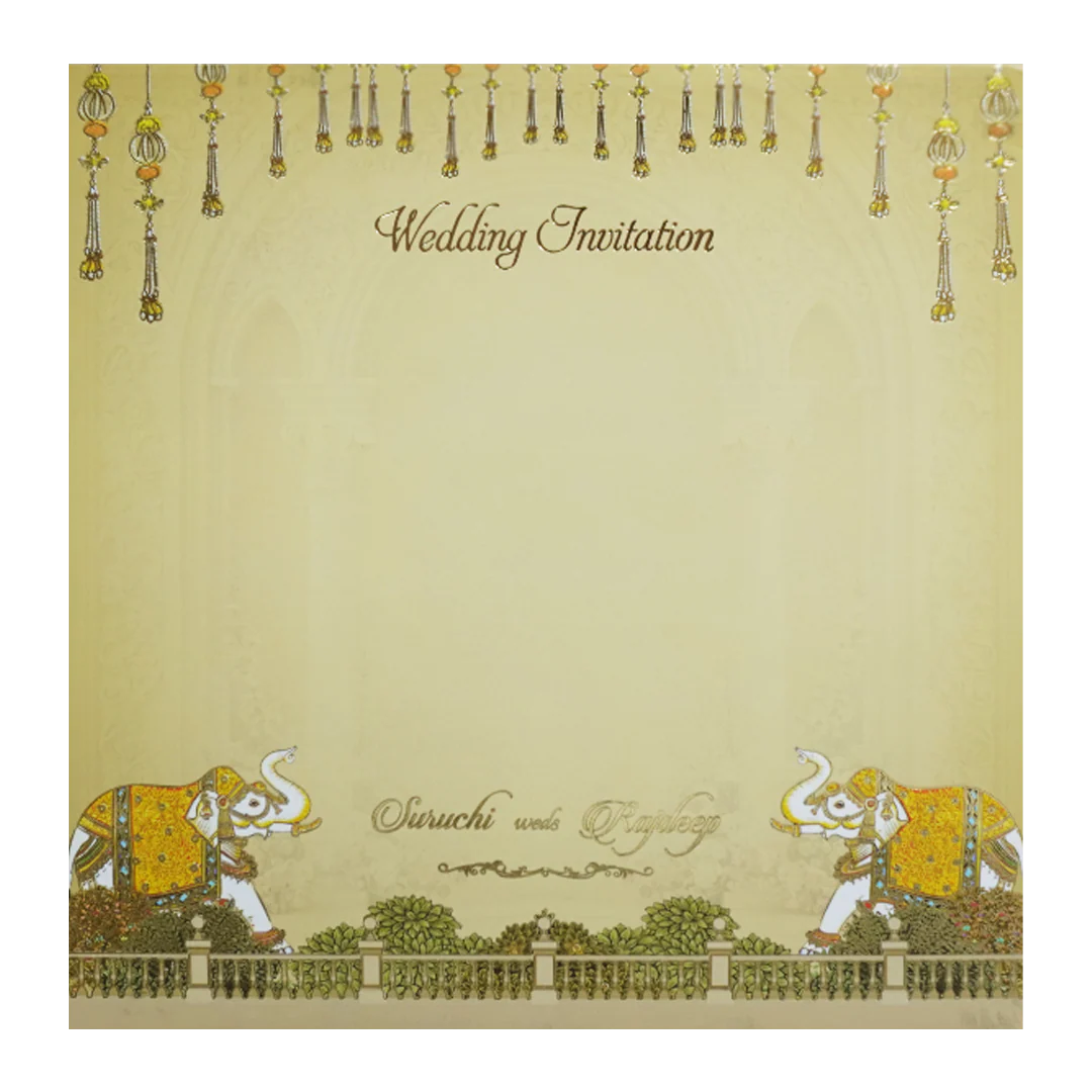 Yellow Cream Embossed Laser Cut Padded Wedding Card-KMMEX8180 - Image 4
