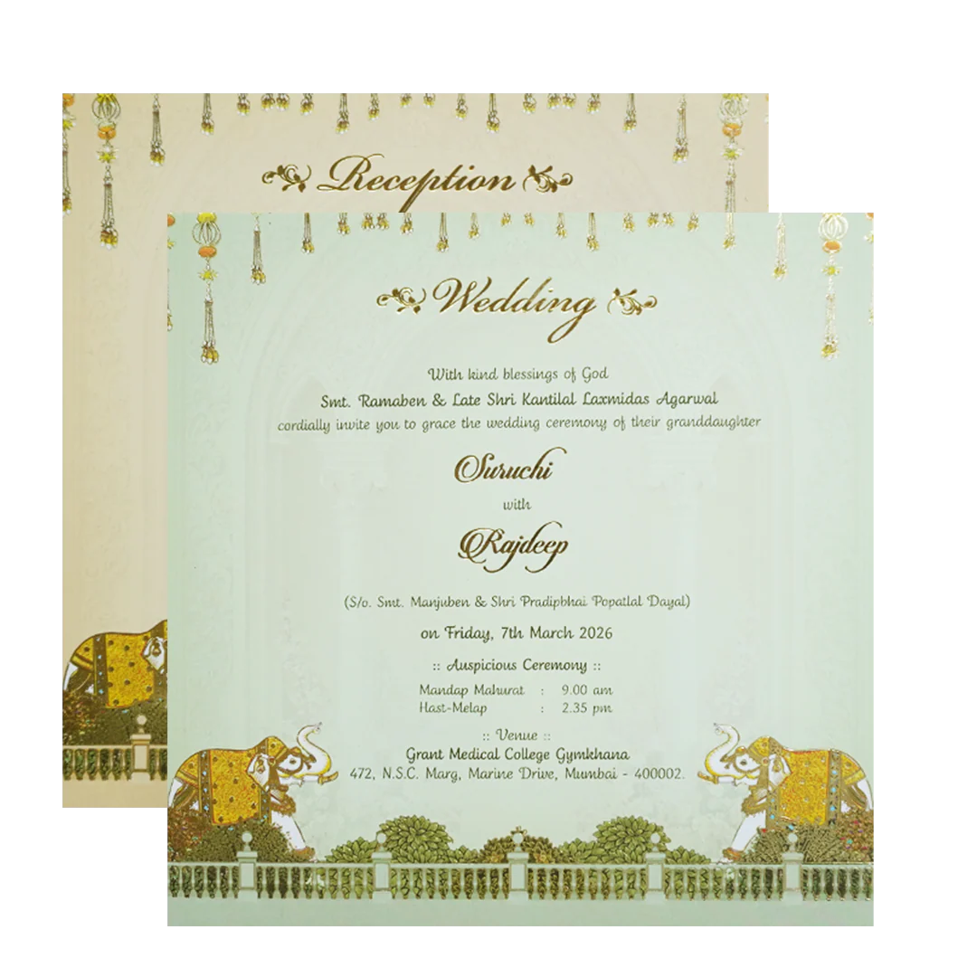 Yellow Cream Embossed Laser Cut Padded Wedding Card-KMMEX8180 - Image 5