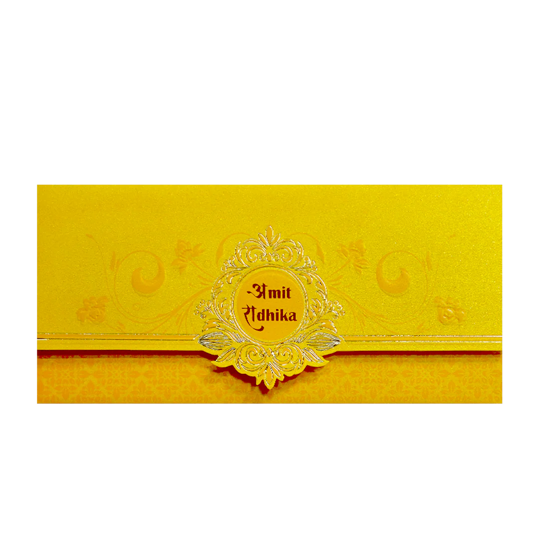 Yellow Gold Foil Embossed Floral Wedding Invitation Card-KPR06300 - Image 3