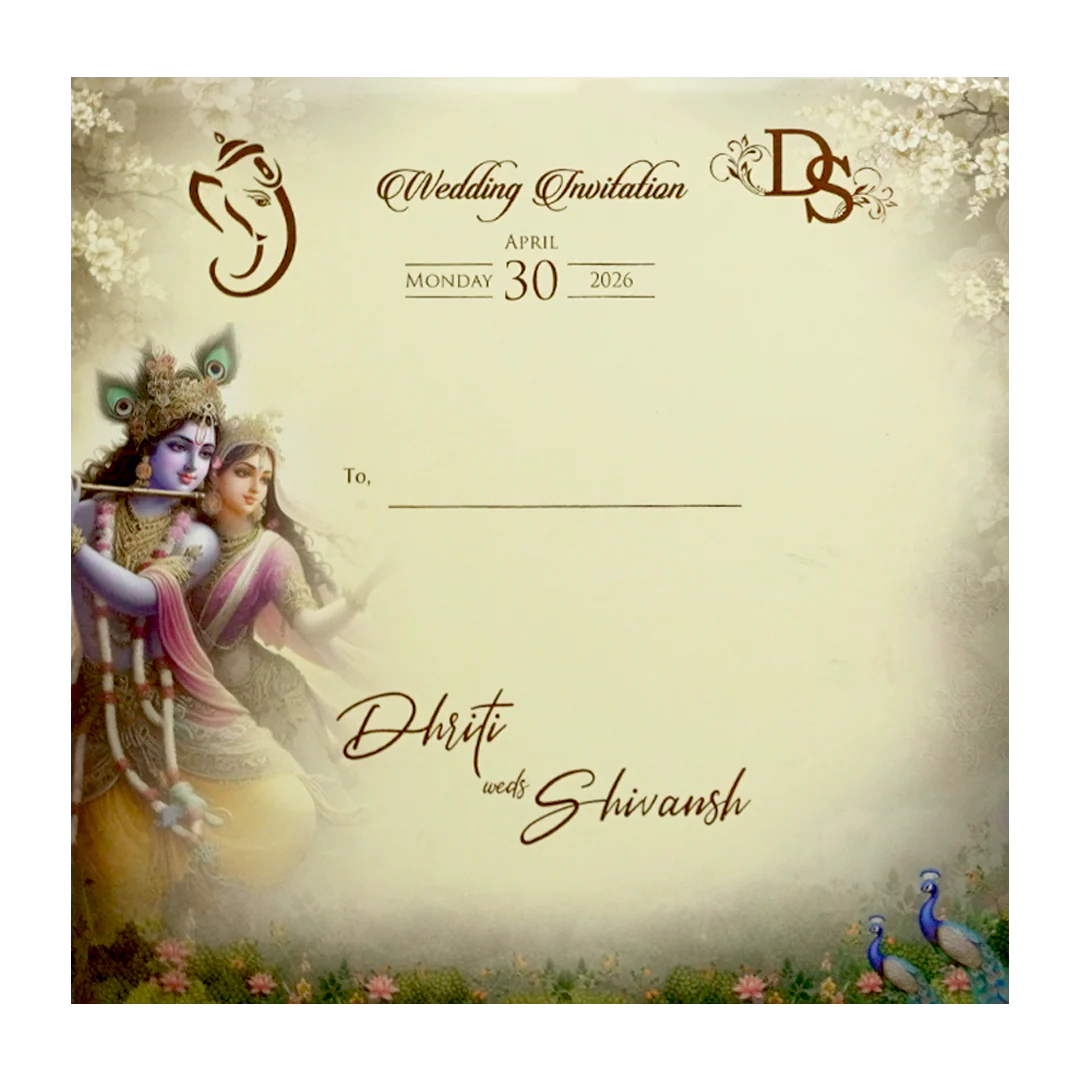 Yellow Radha Krishna Padded Wedding Card - KSH72680 - Image 4