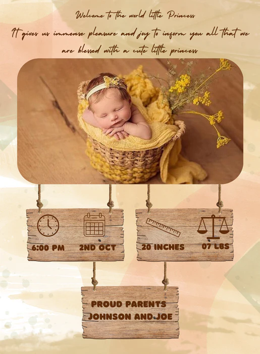 Yellow Basket Baby Birth Announcement Invitations-AABBA013 - Image 2