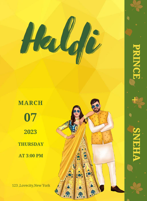 Yellow Design Haldi Cremony Invitation-AAHCI027 - Image 2