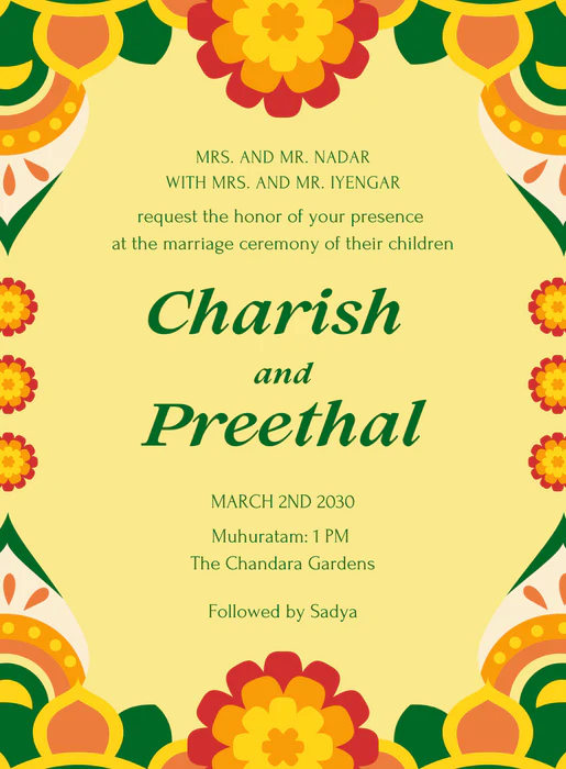Yellow Floral South Indian Wedding Invitation-AASIW014 - Image 2